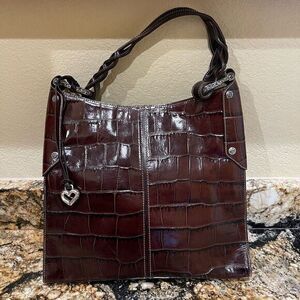 Vintage Brighton Endora Brown Croc Embossed Leather Shoulder‎ Bag Tote Organizer